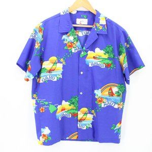 Vintage Shoreline Hawaii Hawaiian Shirt Mens Blue Short Sleeve Button Down XL